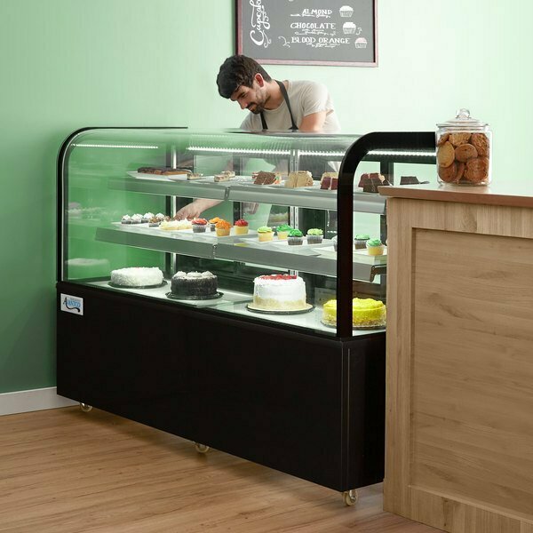 Avantco BC-72-HC 72in Curved Glass Black Refrigerated Bakery Display Case 193BC72HCB